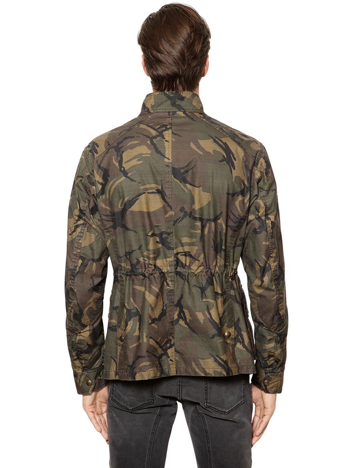Belstaff Tyefield Waxed Camo Cotton Field Jacket in Army Camo (Green